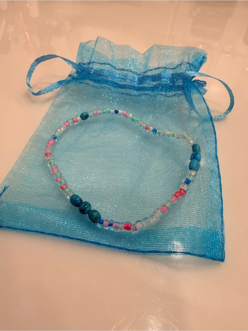 Multicolor Glass Bead Necklace with Turquoise Stones